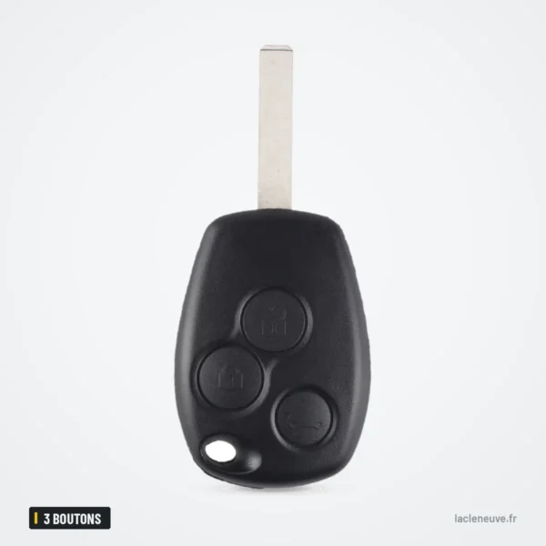 Coque de clé 3 boutons pour Renault Clio, Kangoo, Dacia Logan, Sandero - vue de face, lame fine visible