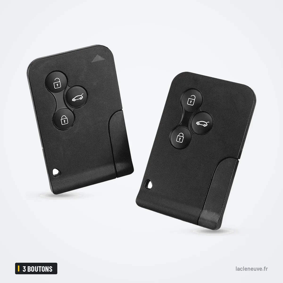 Coque de clé 3 boutons pour Renault Clio, Megane, Scenic, Dacia Logan - vue de face, deux coques côte à côte Coque de clé 3 boutons pour Renault Clio, Megane, Scenic, Dacia Logan - vue de face, deux coques côte à côte