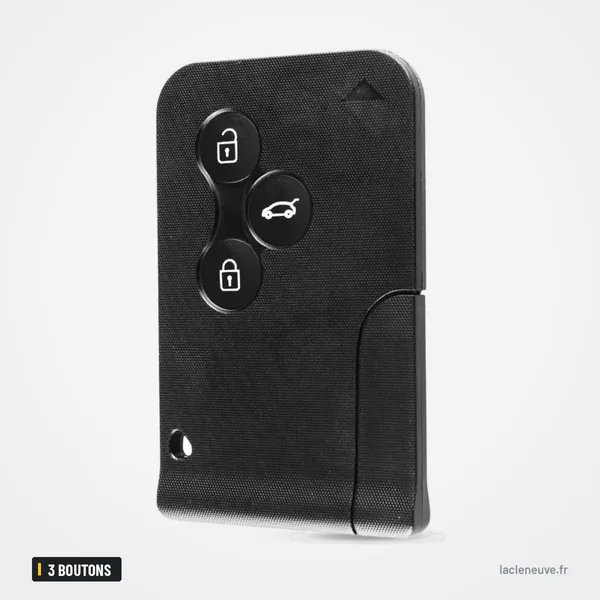 Coque de clé 3 boutons pour Renault Clio, Megane, Scenic, Dacia Logan - vue de face, coque inclinée