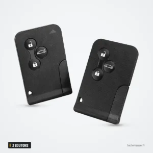 Coque de clé 3 boutons pour Renault Clio, Megane, Scenic, Koleos - deux cartes clés posées côte à côte