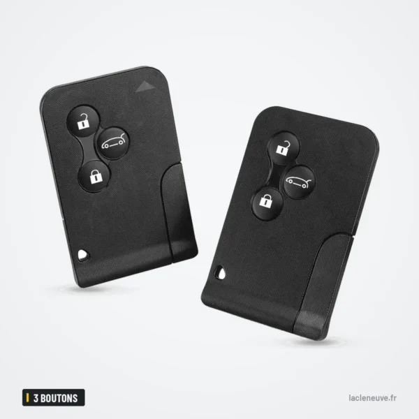 Coque de clé 3 boutons pour Renault Clio, Megane, Scenic, Koleos - deux cartes clés posées côte à côte