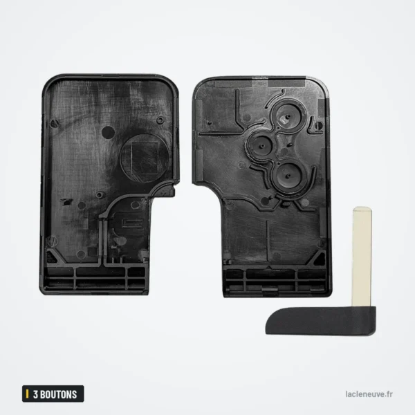 Coque de clé 3 boutons pour Renault Clio, Megane, Scenic, Koleos - carte démontée, mécanisme interne visible