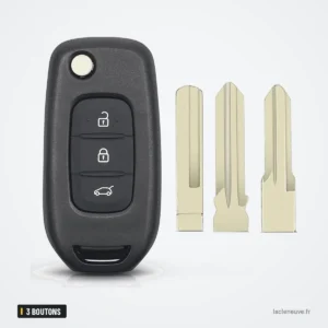Coque de clé 3 boutons pour Renault Clio, Megane, Twingo, Dacia Duster - coque et trois lames détachées