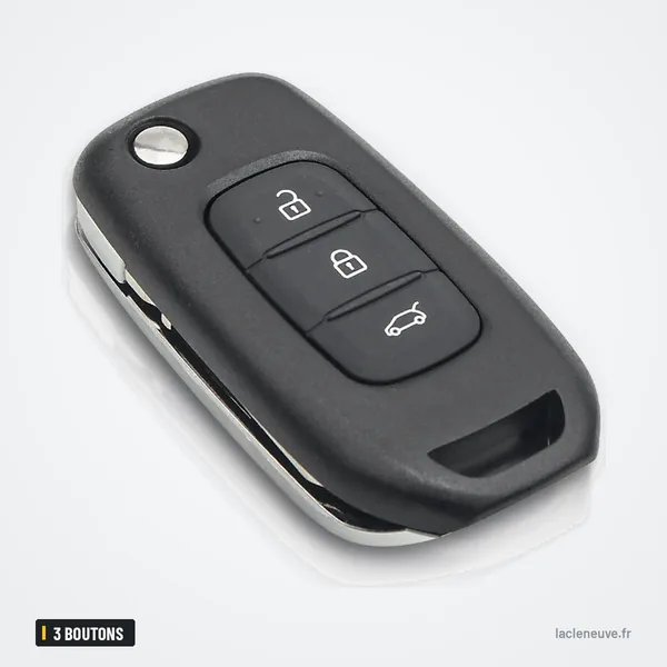 Coque de clé 3 boutons pour Renault Clio, Megane, Twingo, Dacia Duster - vue de profil, lame repliée