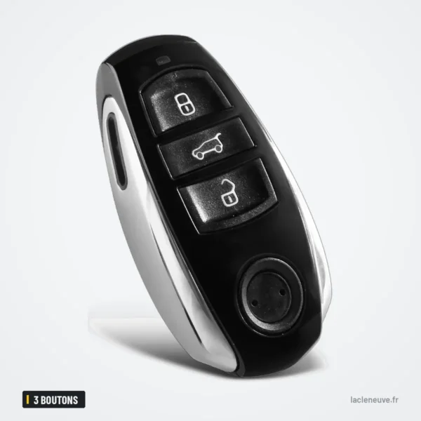 Coque de clé 3 boutons pour Volkswagen Touareg - vue en angle, bouton rond chromé en bas