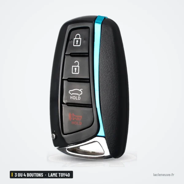 Coque de clé 3 ou 4 boutons pour Hyundai Santa Fe, Tucson, Elantra, lame TOY40 - vue de face, quatre boutons verticaux