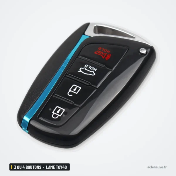 Coque de clé 3 ou 4 boutons pour Hyundai Santa Fe, Tucson, Elantra, lame TOY40 - vue de face, boutons à pictogrammes rouges