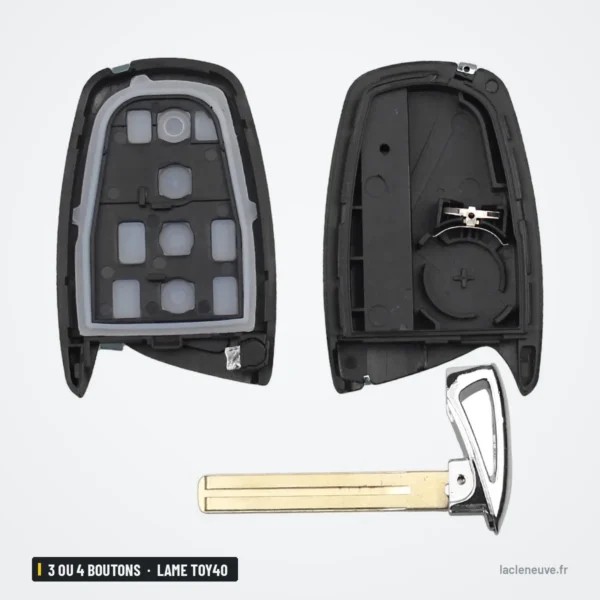 Coque de clé 3 ou 4 boutons pour Hyundai Santa Fe, Tucson, Elantra, lame TOY40 - coque ouverte avec lame, vue éclatée