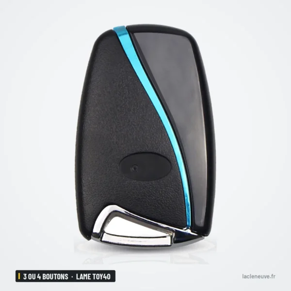 Coque de clé 3 ou 4 boutons pour Hyundai Santa Fe, Tucson, Elantra, lame TOY40 - dos de la coque avec liseré bleu