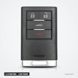 Coque de clé 4/5 boutons pour Cadillac STS, CTS, XTS, lame vierge - vue de face, quatre boutons