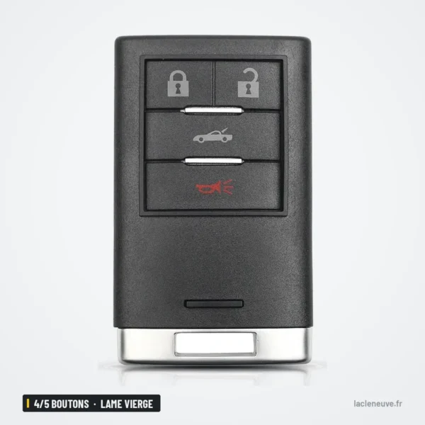 Coque de clé 4/5 boutons pour Cadillac STS, CTS, XTS, lame vierge - vue de face, quatre boutons