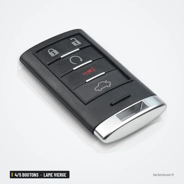 Coque de clé 4/5 boutons pour Cadillac STS, CTS, XTS, lame vierge - vue de face, cinq boutons avec démarrage