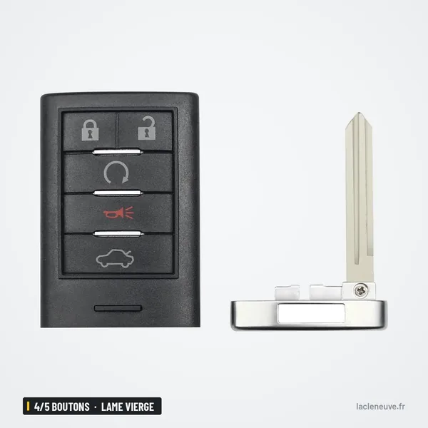 Coque de clé 4/5 boutons pour Cadillac STS, CTS, XTS, lame vierge - boutons et lame déployée côte à côte