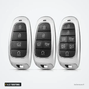 Coque de clé 4 à 7 boutons pour Hyundai Tucson, Santa Fe, Sonata - trois exemplaires identiques côte à côte