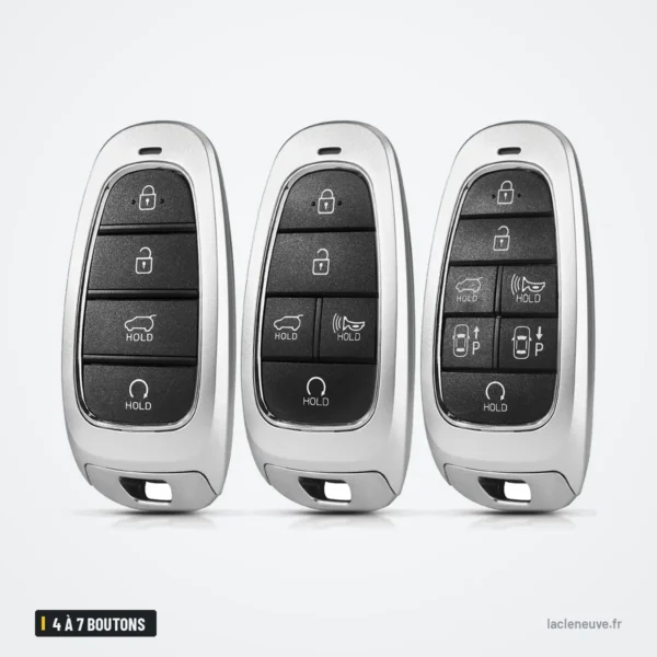 Coque de clé 4 à 7 boutons pour Hyundai Tucson, Santa Fe, Sonata - trois exemplaires identiques côte à côte