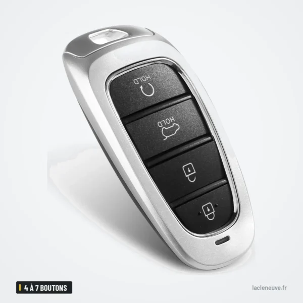 Coque de clé 4 à 7 boutons pour Hyundai Tucson, Santa Fe, Sonata - vue de trois quarts, boutons visibles