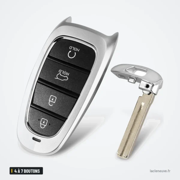 Coque de clé 4 à 7 boutons pour Hyundai Tucson, Santa Fe, Sonata - coque avec lame de secours à côté