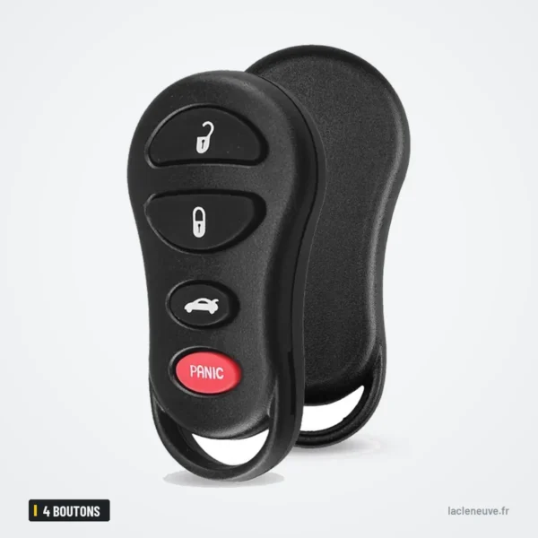 Coque de clé 4 boutons pour Chrysler Cruiser, Dodge Ram, Dakota, Jeep Cherokee - deux coques identiques placées côte à côte