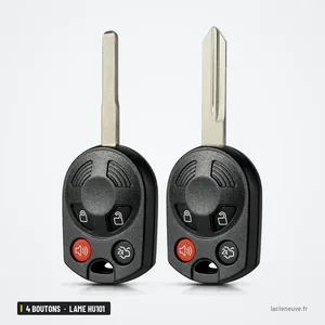 Coque de clé 4 boutons pour Ford Escape, Mustang, Taurus, lame HU101 ou FO38 - deux télécommandes comparées côte à côte Coque de clé 4 boutons pour Ford Escape, Mustang, Taurus, lame HU101 ou FO38 - deux télécommandes comparées côte à côte