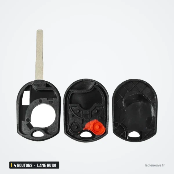 Coque de clé 4 boutons pour Ford Escape, Mustang, Taurus, lame HU101 ou FO38 - coque démontée en trois pièces