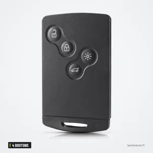Coque de clé 4 boutons pour Renault Captur, Clio, Laguna, Koleos - vue de face, quatre boutons visibles