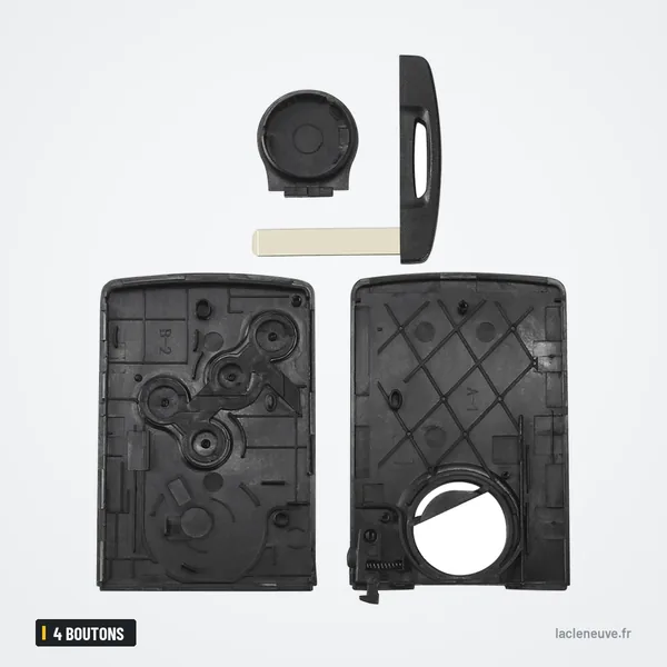 Coque de clé 4 boutons pour Renault Captur, Clio, Laguna, Koleos - coque ouverte avec mécanisme interne visible