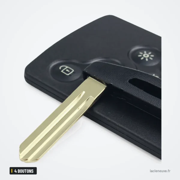 Coque de clé 4 boutons pour Renault Laguna, Koleos, Mégane - détail de la lame insérée en biais