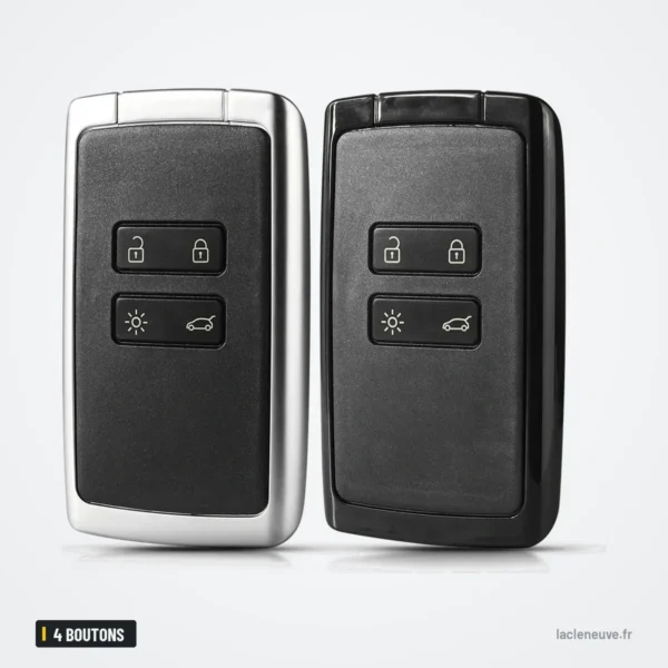 Coque de clé 4 boutons pour Renault Megane 4, Espace 5, Kadjar - deux coques identiques, vue de face