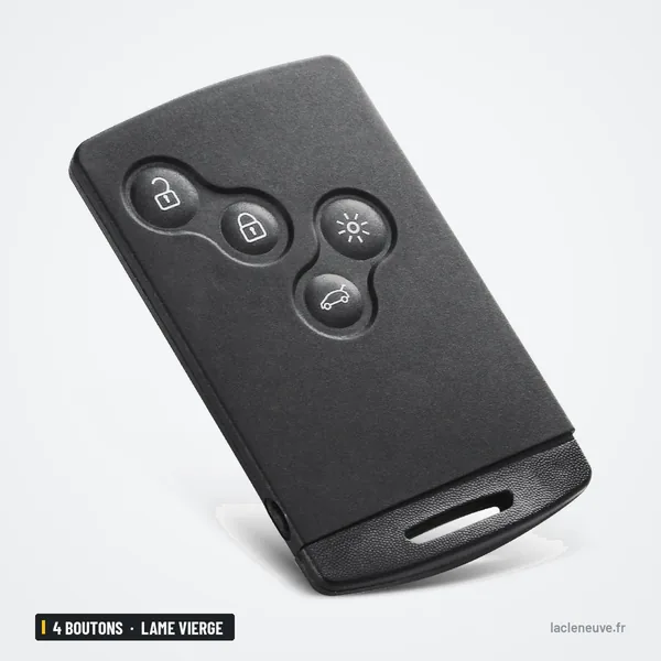 Coque de clé 4 boutons pour Renault Megane, Koleos, Clio, Captur, lame vierge - vue de dos, coque lisse et unie