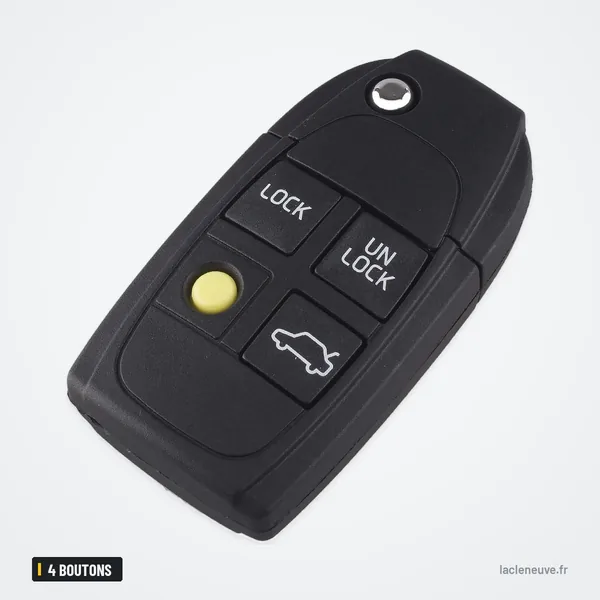 Coque de clé 4 boutons pour Volvo XC90, XC70, V70, S60 - clé pliante fermée, trois boutons visibles