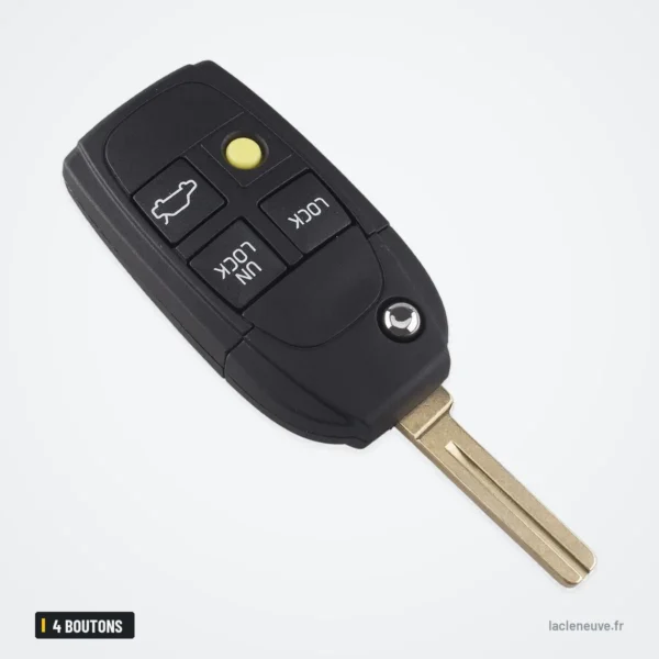 Coque de clé 4 boutons pour Volvo XC90, XC70, V70, S60 - lame déployée, vue de dessous