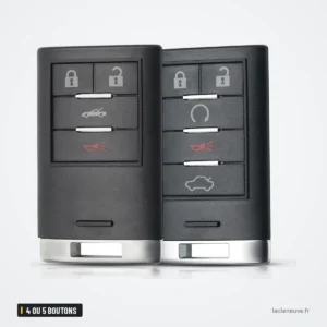 Coque de clé 4 ou 5 boutons pour Cadillac DTS, CTS, Escalade, lame non coupée - deux coques côte à côte, boutons rouges
