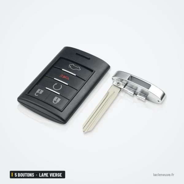 Coque de clé 5 boutons pour Cadillac CTS, XTS, DTS, STS, lame vierge - coque avec lame de clé détachée à côté