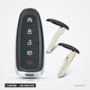 Coque de clé 5 boutons pour Ford Edge, Escape, Explorer, Focus, lame HU101/FO38 - télécommande avec clé de secours à lame