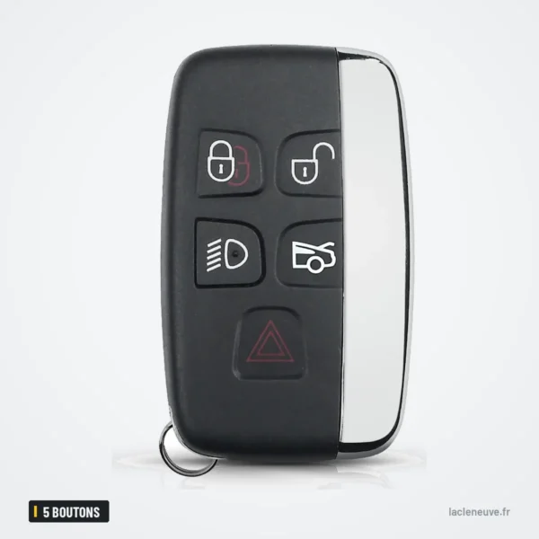 Coque de clé 5 boutons pour Land Rover Discovery 4, Range Rover, Jaguar XE, XF - vue de face, cinq boutons visibles