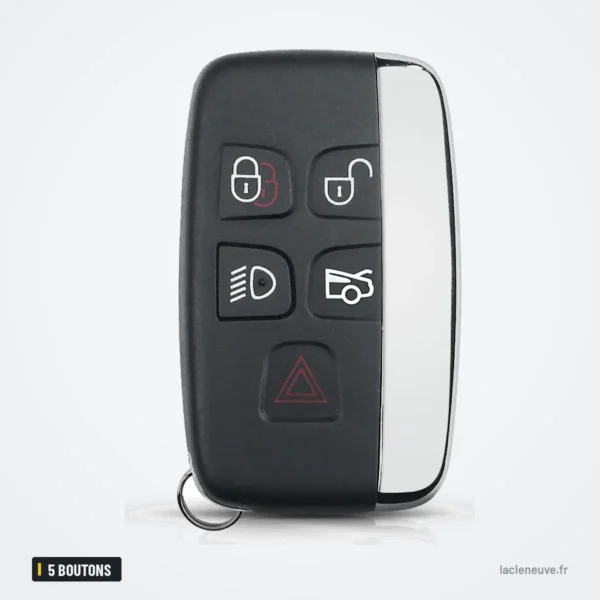 Coque de clé 5 boutons pour Land Rover Discovery 4, Range Rover, Jaguar XE, XF - vue de face, angle légèrement différent