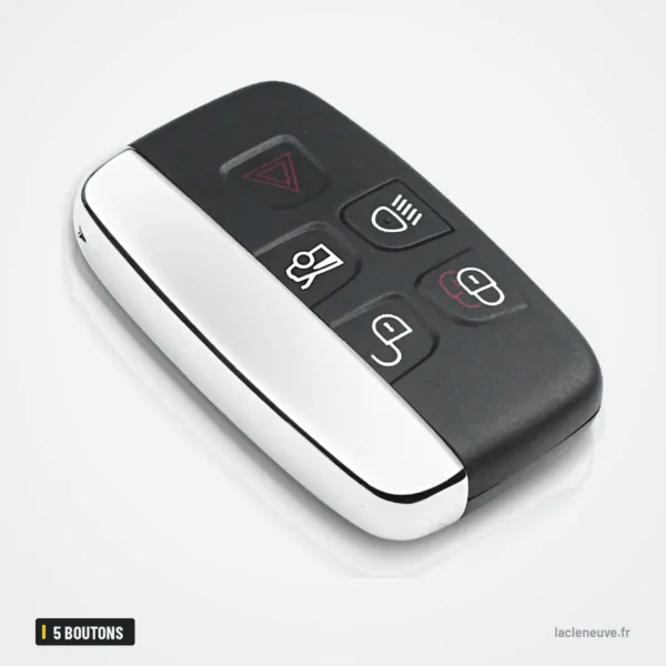 Coque de clé 5 boutons pour Land Rover Discovery 4, Range Rover, Jaguar XE, XF - version blanche, vue en angle