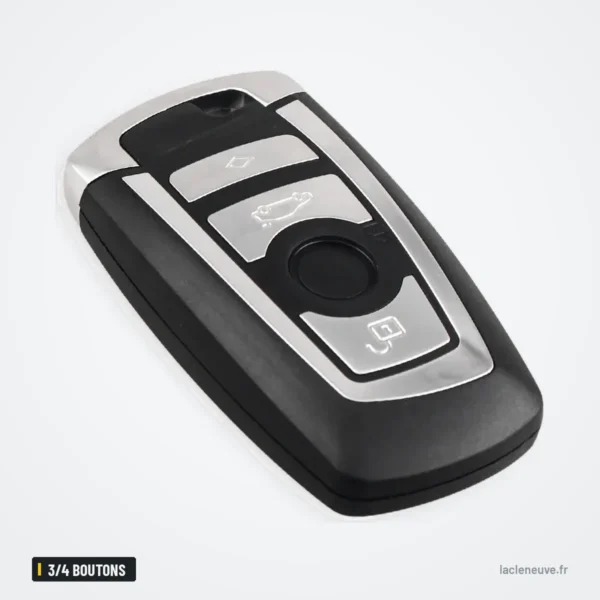 Coque de clé CAS4 3/4 boutons pour BMW Série 1, 3, 5, 7 - vue de face, coque noire et argent
