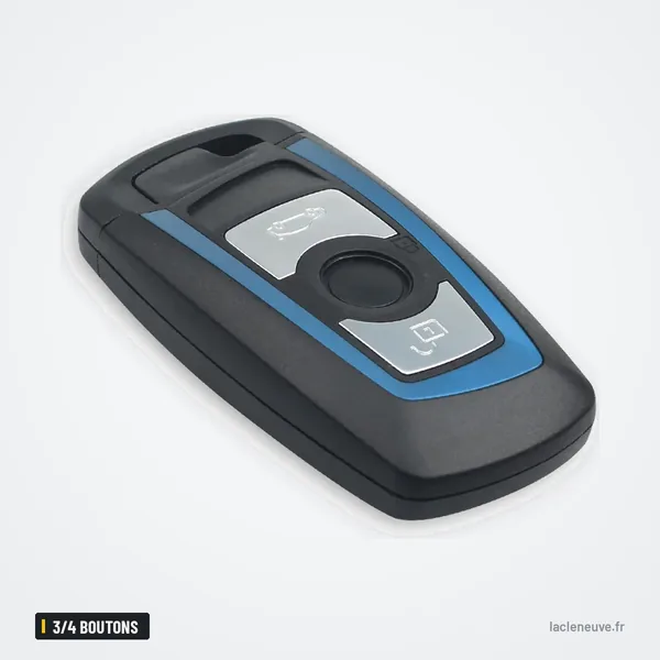 Coque de clé CAS4 3/4 boutons pour BMW Série 1, 3, 5, 7 - vue de face, insert bleu