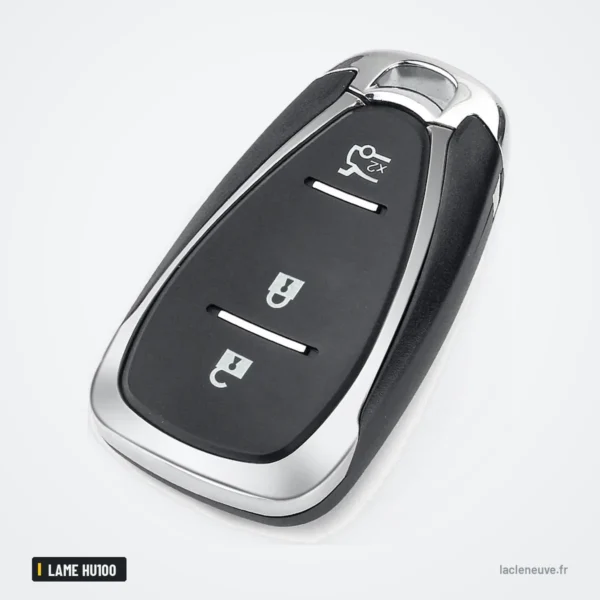 Coque de clé pour Chevrolet Cruze, Camaro, Malibu, Equinox, lame HU100 - vue de face avec bouton rond