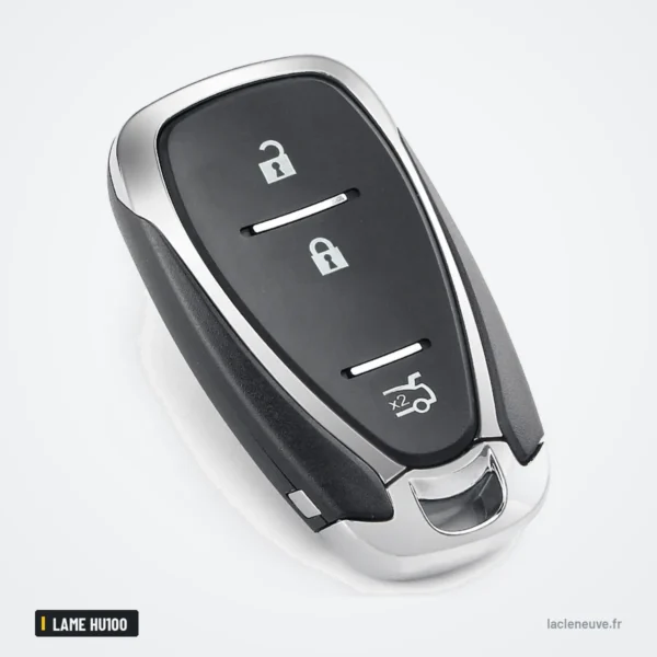 Coque de clé pour Chevrolet Cruze, Camaro, Malibu, Equinox, lame HU100 - vue de face, deux boutons horizontaux