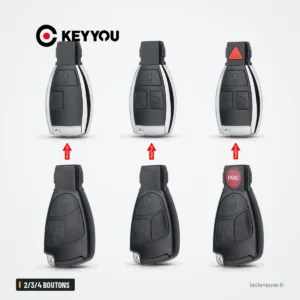 Coque de clé intelligente 2/3/4 boutons pour Mercedes-Benz Classe B, C, E, ML - trois versions avant et après transformation