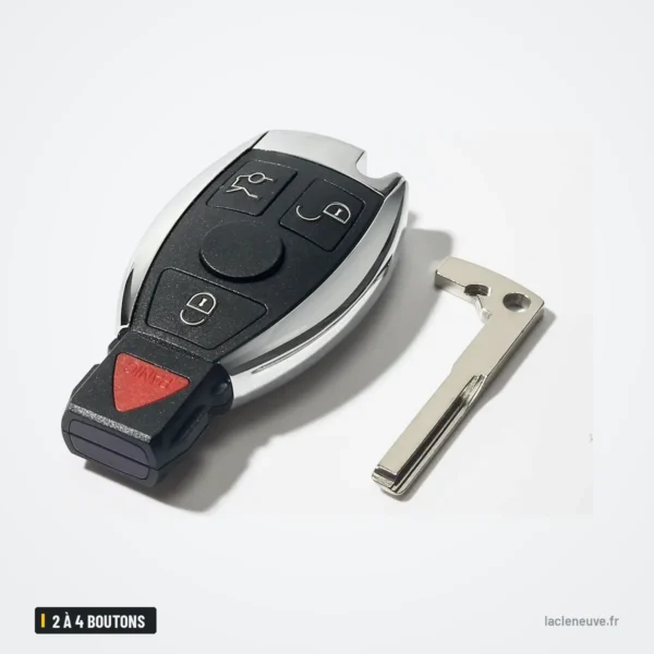 Coque de clé intelligente 2 à 4 boutons pour BMW, Mercedes-Benz Classe S - clé avec lame posée à côté, vue de profil