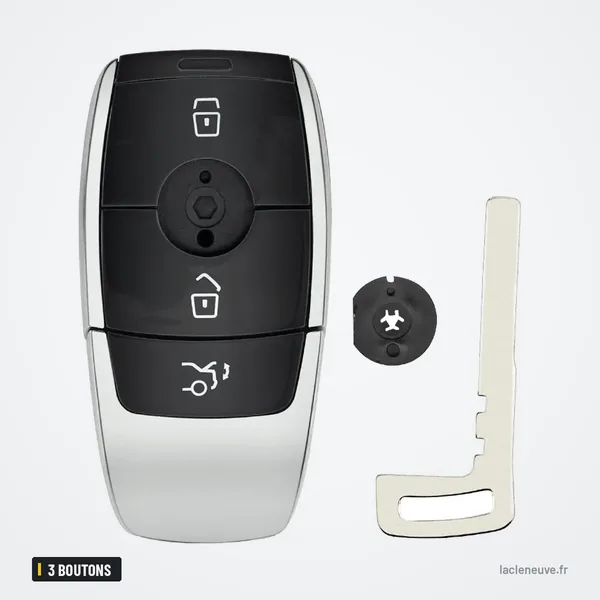 Coque de clé intelligente 3 boutons pour Mercedes Classe A, C, E, S, G - avec lame de secours posée à côté