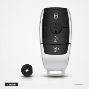 Coque de clé intelligente 3 boutons pour Mercedes Classe E, S, GLC, CLA - vue de face, boutons visibles