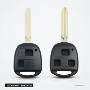 Coque de clé à lame 2/3 boutons pour Toyota Camry, RAV4, Corolla, lame TOY43 - deux clés identiques côte à côte Coque de clé à lame 2/3 boutons pour Toyota Camry, RAV4, Corolla, lame TOY43 - deux clés identiques côte à côte