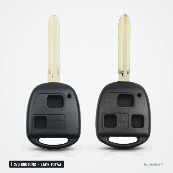 Coque de clé à lame 2/3 boutons pour Toyota Camry, RAV4, Corolla, lame TOY43 - deux clés identiques côte à côte