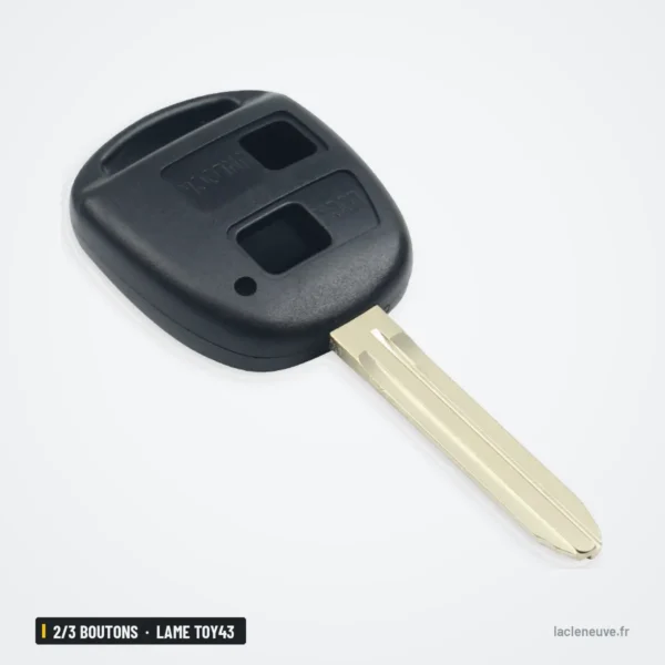 Coque de clé à lame 2/3 boutons pour Toyota Camry, RAV4, Corolla, lame TOY43 - vue de face rapprochée, lame et boutons