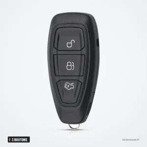 Coque de clé à lame 3 boutons pour Ford Focus, Fiesta, Kuga, Mondeo - vue de face, boutons visibles