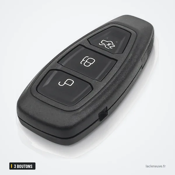 Coque de clé à lame 3 boutons pour Ford Focus, Fiesta, Kuga, Mondeo - vue de profil, légèrement inclinée